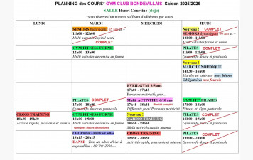 PLANNING et INSCRIPTIONS 2025/2026