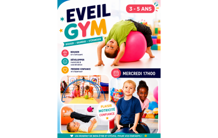 EVEIL GYM 3/5 ANS
Mercredi 17h00
Activité d'éveil pour les enfants dès 3 ans.
Parcours, ateliers, jeux…
Pour se dépenser et s'amuser dans une salle confortable et sécurisée (dojo)
Pour développer équilibre, coordination, souplesse, socialisation et confiance en soi
Pour gagner en autonomie (activité sans la présence des parents)
