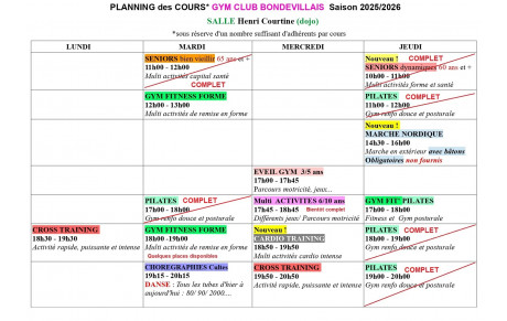 PLANNING et INSCRIPTIONS 2025/2026