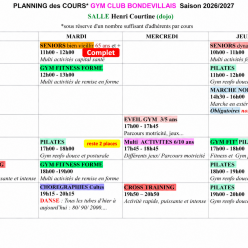 Planning des cours