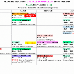 Planning des cours
